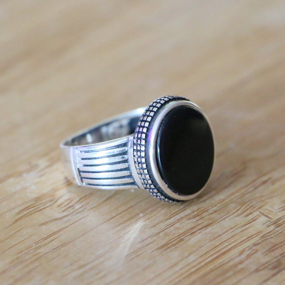 925 Sterling Silver Men's Rings with Onyx Stone